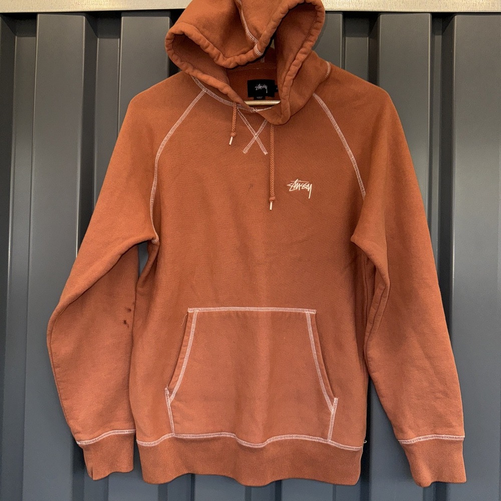 Stüssy Designs Men's Orange Pullover Hoodie Size Small